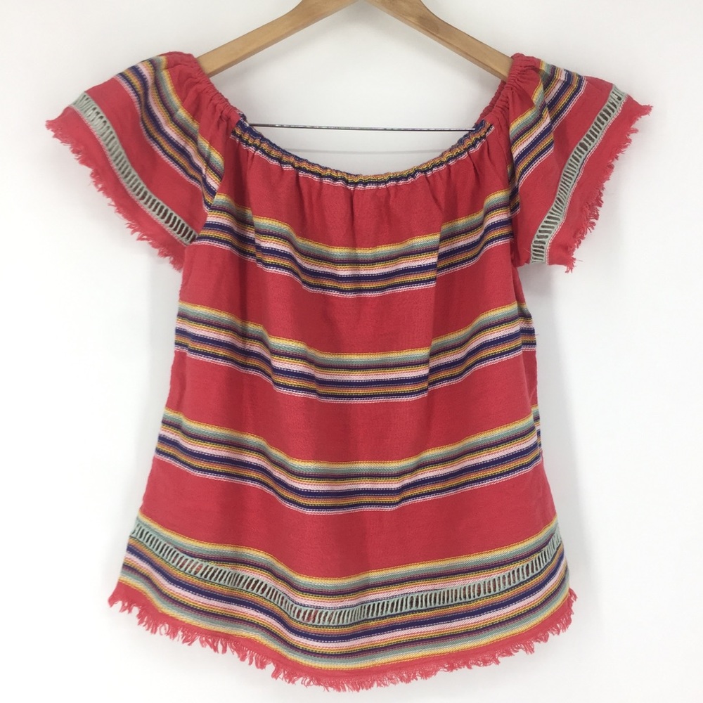 Anthro DRA Boho Pink Fringe Hem Textured Top